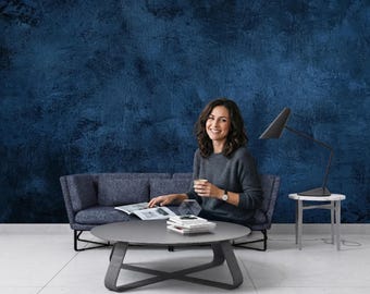 Dark Blue  Wallpaper | Peel and Stick Wall Mural | Modern Minimalist Wall Art | Moody Wall Decor | Removable Wallpaper | Fabric Canvas