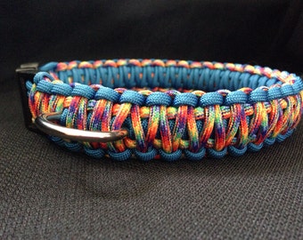 Paracord Dog Collar in True Rainbow (custom size)