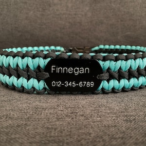 Collar para perros Paracord con etiqueta de identificación personalizada adjunta, 1 1/4" de ancho, tejido cobra lado a lado (colores y tamaño personalizados)