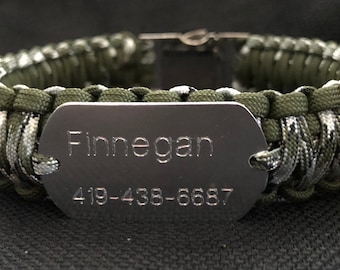 Collier pour chien Paracord avec étiquette d’identification attachée (votre choix de couleurs), plaque d’identité personnalisée, fabriqué aux États-Unis, collier pour chien de taille personnalisée