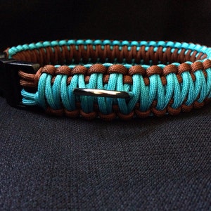 NEW!!!  Neon Turquoise with Brown 550 Paracord Dog Collar (custom sized)