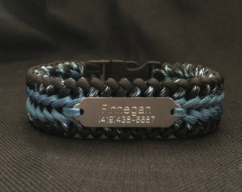 Paracord Dog Collar with ID Tag Attached (your choice of colors), personalized dog tag, made in USA, custom size dog collar