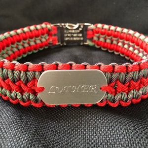 Paracord Dog Collar with attached personalized id tag, side by side cobra weave (custom colors and size)