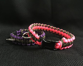Paracord Dog Collar 1/2" width (custom size and choice of 2 colors) for small breed dogs