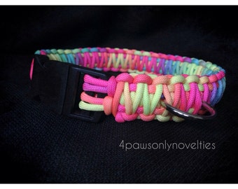 NEW!!  Hand Dyed Rainbow Tie-Dyed Paracord Dog Collar (custom size)