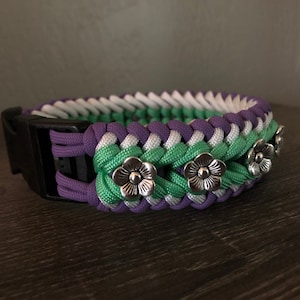 NEW!!!!  Flower Charms Paracord Dog Collar in the Sanctified Weave (custom size)