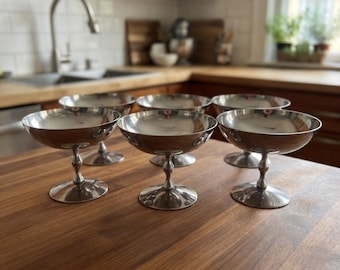 Vintage roestvrijstalen ijskommen/coupebekers, set van 6