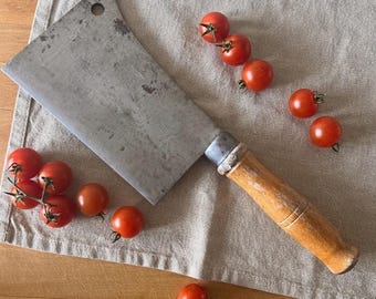Hachoir de boucher français vintage RIVAL 1 Fox Mark en acier au carbone, années 1940