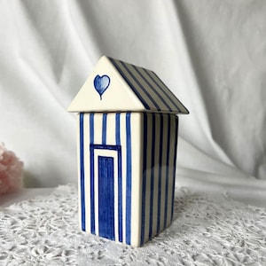 Scatola in ceramica a strisce blu francese