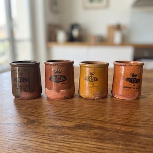 Set of 4 Vintage Spanish Terracotta Yogurt Pots Doncel Irun, Antique Clay Cuajada Jars, Rustic Stoneware Pots, Country Kitchen Decor