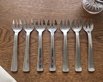 Vintage French Dessert Forks, Comargent Inox Stainless Steel, Mid-Century Modern Set
