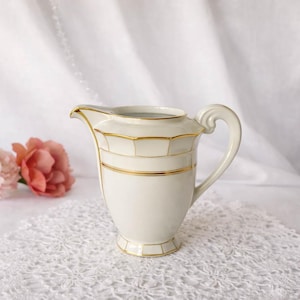 Pot à crème vintage en porcelaine, marque CHR France, vermeil blanc et doré, Mid-Century