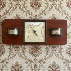 Mid Century Modern Teak Weather Station Barometer SBF Swedish Danish Design 1960s, Wall Barometer Thermometer Hygrometer Set