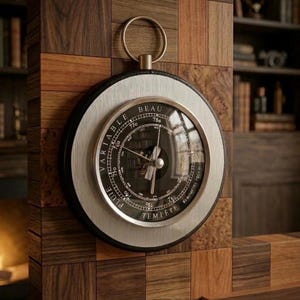 Franse muurbarometer uit het midden van de eeuw, weerstation uit het ruimtetijdperk, precisiedecor vintage barometer