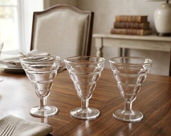 Set of 3 Duralex France Stemmed Shot Glasses, Vintage Pressed Glass Barware