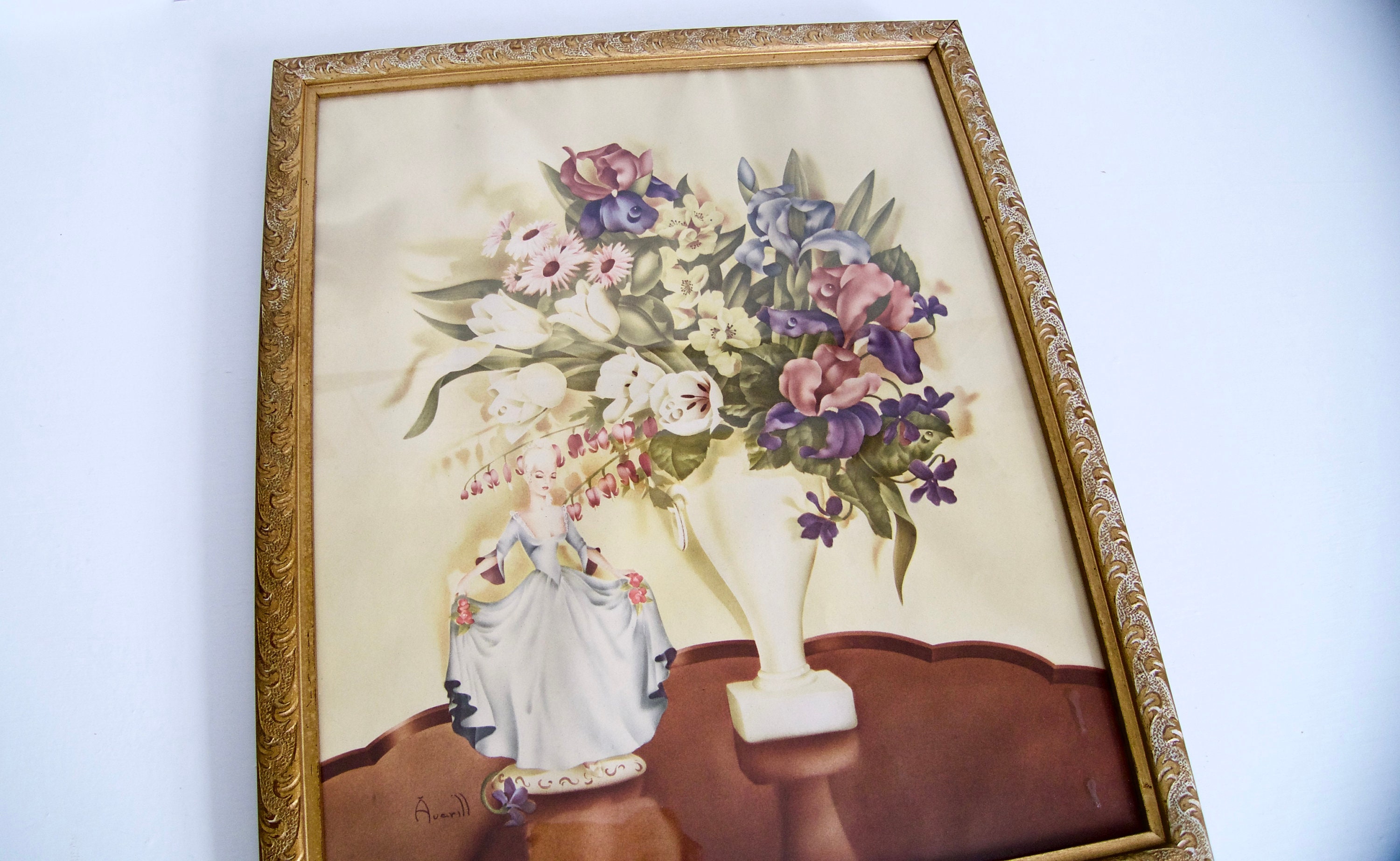 Download Vintage 1940's Gold Gilt Wooden Frame Floral Lithograph ...