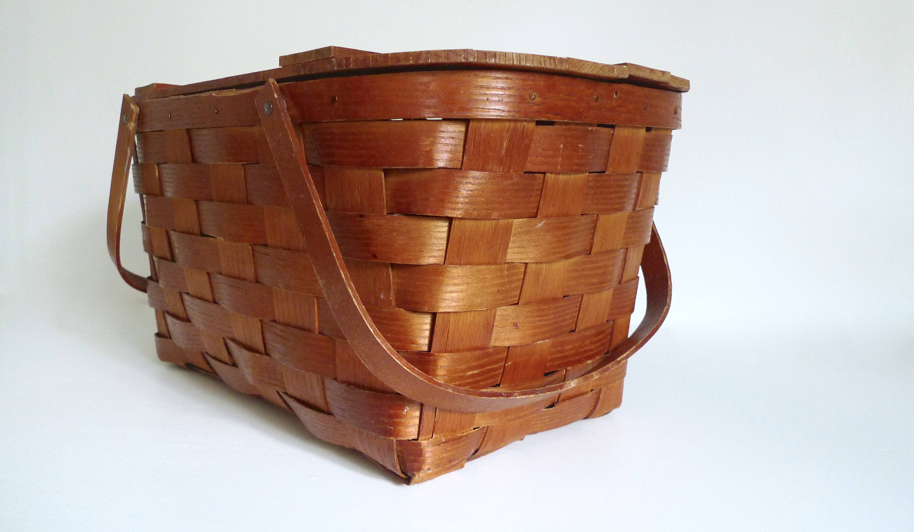 Large Vintage Wooden Picnic Basket 1950's Large Oak Slat