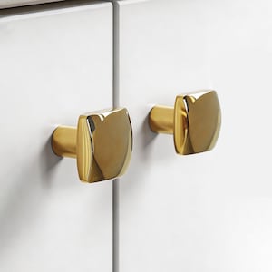 Square Convex Brass Wardrobe Knob, Gold Silver Mirror Finish Drawer Knob