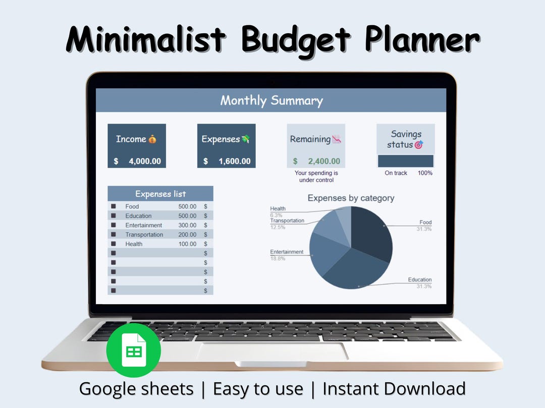 Minimalist Budget Spreadsheet | Google Sheets Monthly Budget | Simple ...