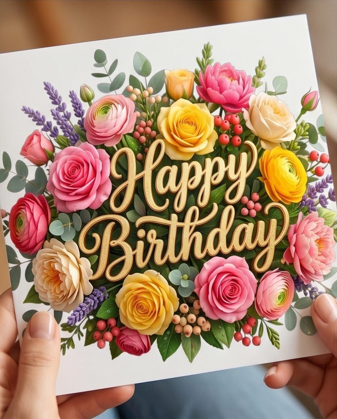 Happy Birthday Card Printable PNG, 3D Floral Bouquet Birthday Card for ...