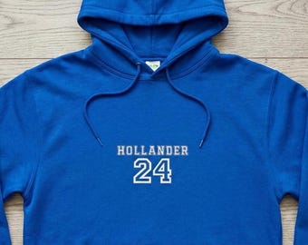 Hollander 24 hoodie, Rachel Reid Merch, verwarmd rivaliteitsshirt, Game Changers Hockey Romance, Shane Hollander Blue Varsity Bookish Sporttop