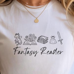 Fantasy Reader Shirt Romantasy Gift for Her Bookish T-shirt Feral Bookworm Merch Booktok Graphic Tee Dragon Sword Library Minimalist Top