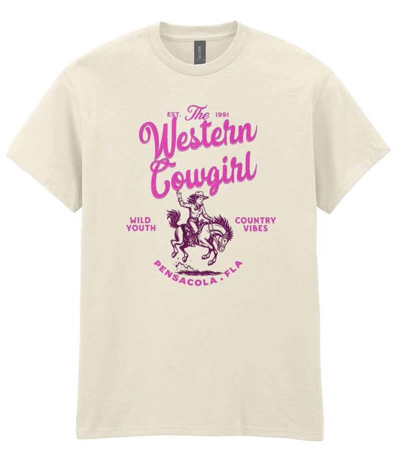 Maglietta da cowgirl western, maglietta con grafica retrò e cavallo Wild Youth Country Vibes, grazioso regalo Pensacola FLA per lei, maglietta da donna Nashville Outfit immagine 3