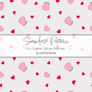 Modèle sans couture coeur rose rouge, Saint-Valentin téléchargement numérique, répétition romantique, amour fond, décoration de chambre d'enfant