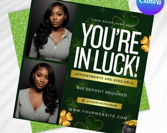 March St. Patrick's Day Hair & Lash Booking Flyer Canva Editable Template (Digital Download) Appointment Printable Small Business Marketing