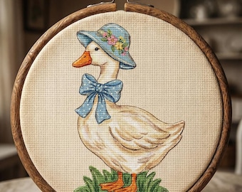 Patrón de punto de cruz de ganso / Bordado cottagecore para principiantes (patrón PDF)