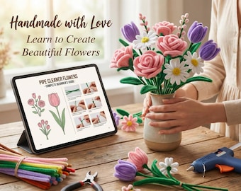 Guía de flores con limpiapipas (PDF) / Tutorial de ramo DIY para principiantes / Patrón fácil de flores artificiales / Descarga digital