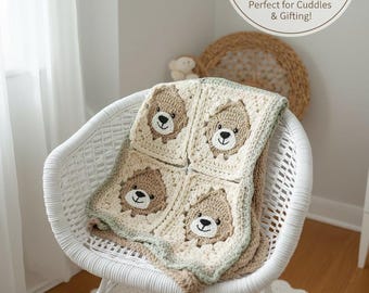 Patrón de manta de osito de peluche a crochet / Cuadrado de la abuela, color verde salvia (patrón PDF)