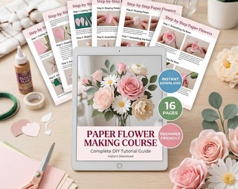 Curso de flores de papel en PDF / Tutorial de ramo de papel crepé / Descarga digital /