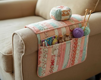 Almacenamiento para brazos de sofá acolchados hechos a mano: diseño de patchwork fácil de usar