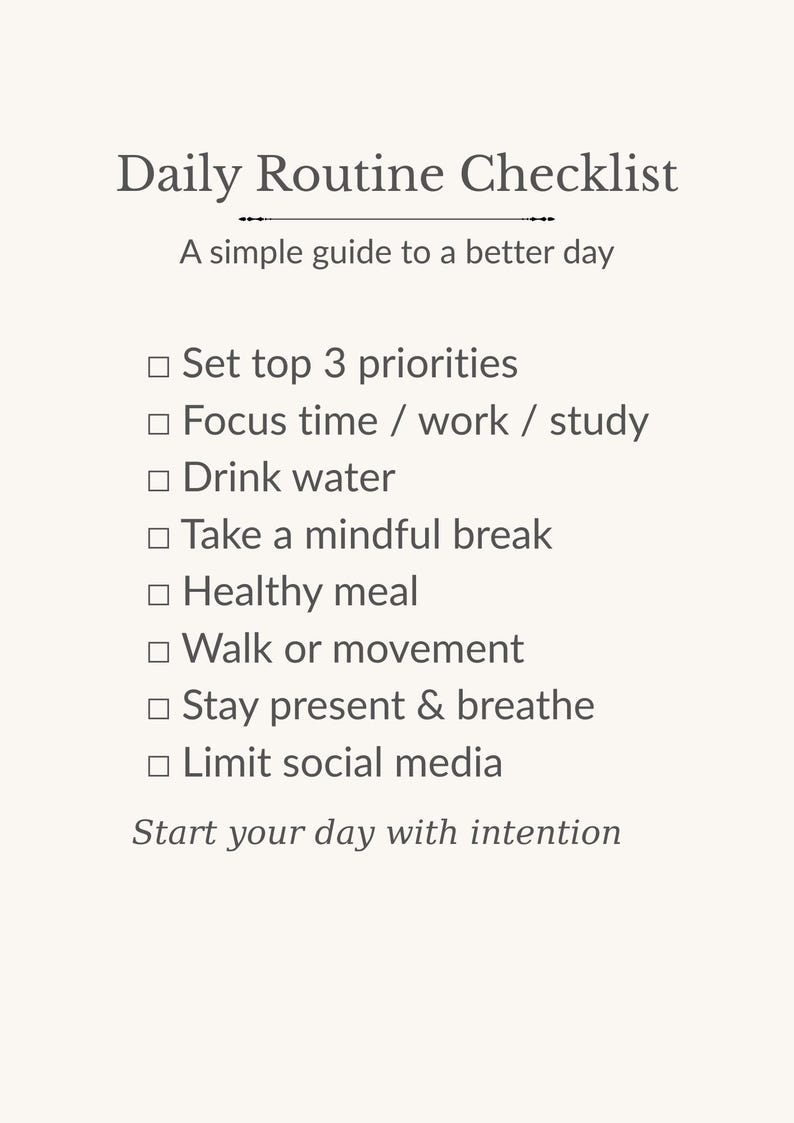 Daily Routine Checklist Printable | Healthy Habits Planner | Self Care ...