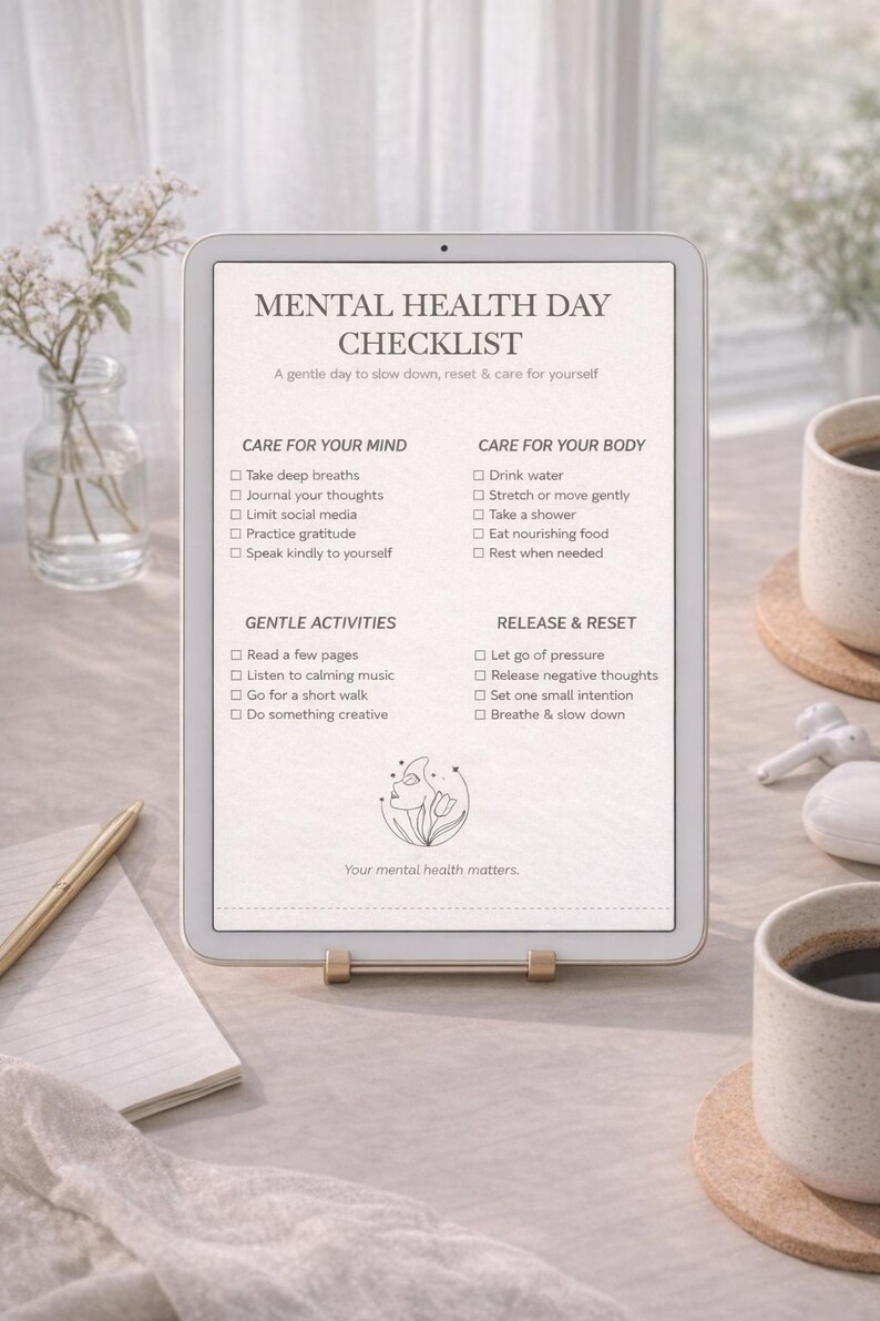 Mind Checklist Mental Health Day Checklist | Self-care Planner, Gentle Reset (A4 ...