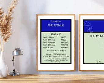 Custom Monopoly Title Deed Print, Retro Board Game Address Art (A3, A4, A5, 8x10)