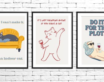 Funny Cat Quote Wall Art Prints – Humorous Cat Illustrations (3 Designs)