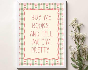 Book Lover Print | Gingham Tulips Quote Wall Art (A3, A4, A5, 8x10)