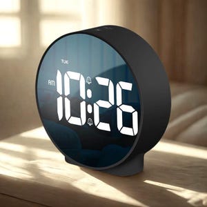 Modern LED Alarm Clock with Week Display – Dual Alarm, Snooze, 12/24H Bedside Timer