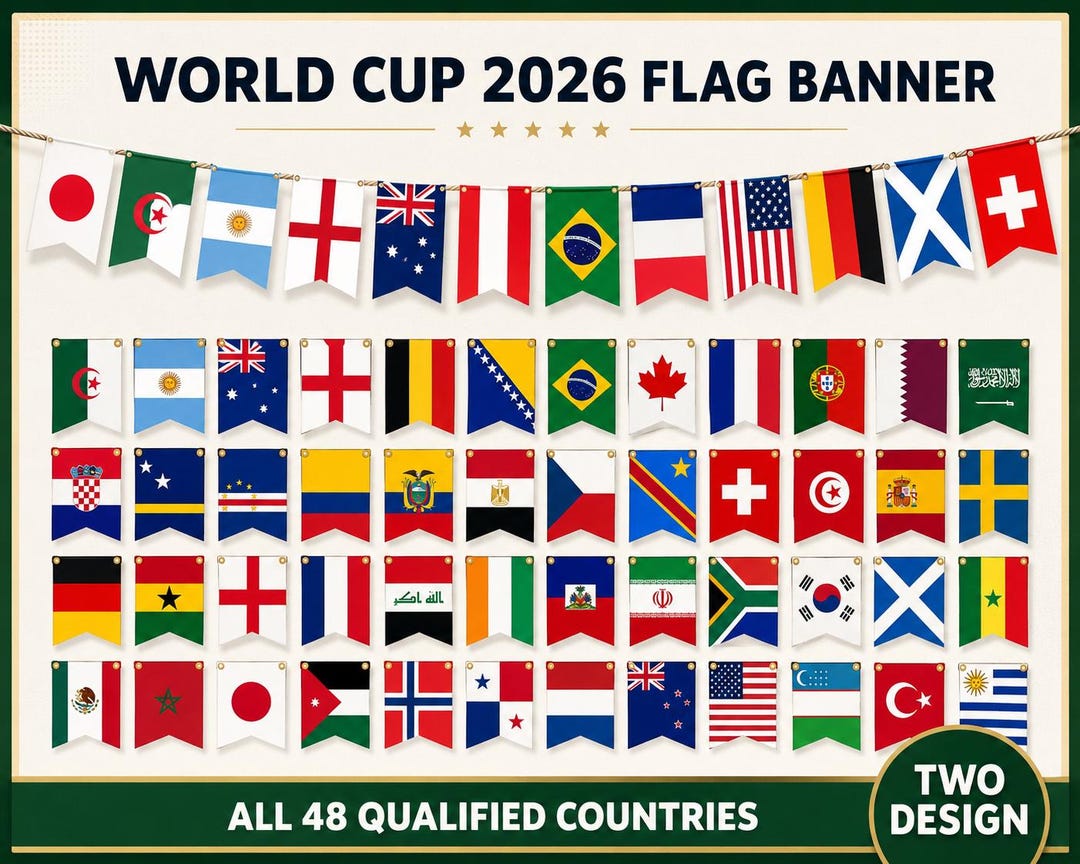 WM 2026 Flaggen Banner 48 L nder Fu ball Party Dekoration Digitaler 