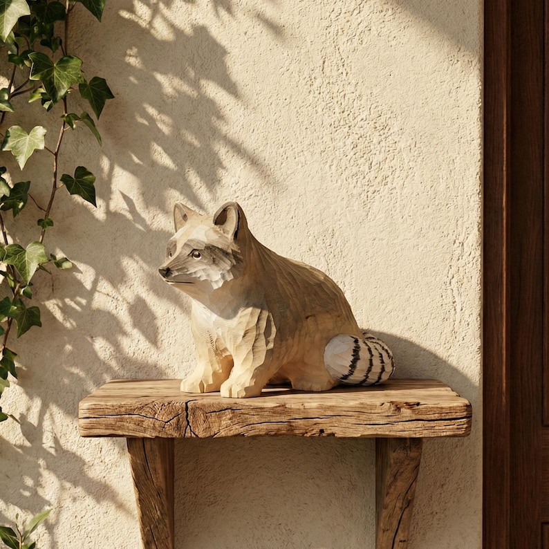 Rustic Raccoon Hand Carved Wooden Raccoon Statue, Rustic Woodland Nursery Decor ...