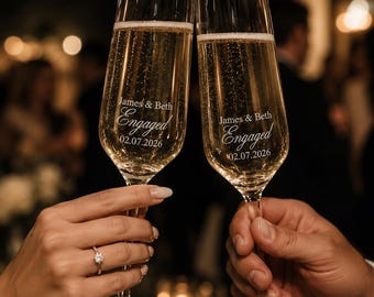 Flûte da champagne personalizzato / Fidanzati e data / Stile classico / Incisione