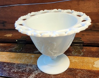 Milk Glass Compote Grape Harvest Colony Glass Vintage