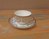 China Cup and Saucer Gold Scroll Swag Filigree Floral Carl Schlegelmilch CS Prussia Antique