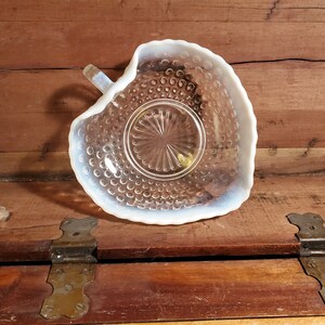 Moonstone Hobnail Opalescent Heart Glass Dish Anchor Hocking Vintage