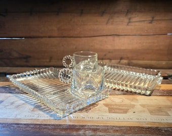 Glass Ball and Ribbed Luncheon Plates and Cups Hazel Atlas Glass Company Vintage