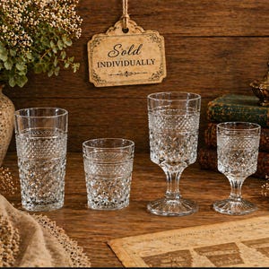 Anchor Hocking Crystal Wexford Glass Drinkware Tumbler Goblet Vintage