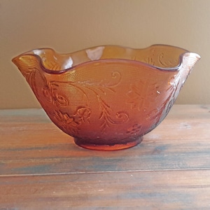 Vintage Salad Bowl Amber Sandwich Pattern Indiana Glass