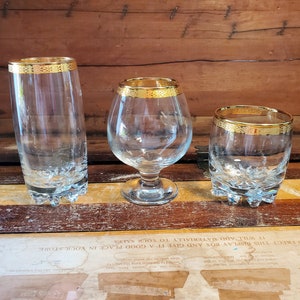 Gold Rim Crystal Glasses Barware Vintage